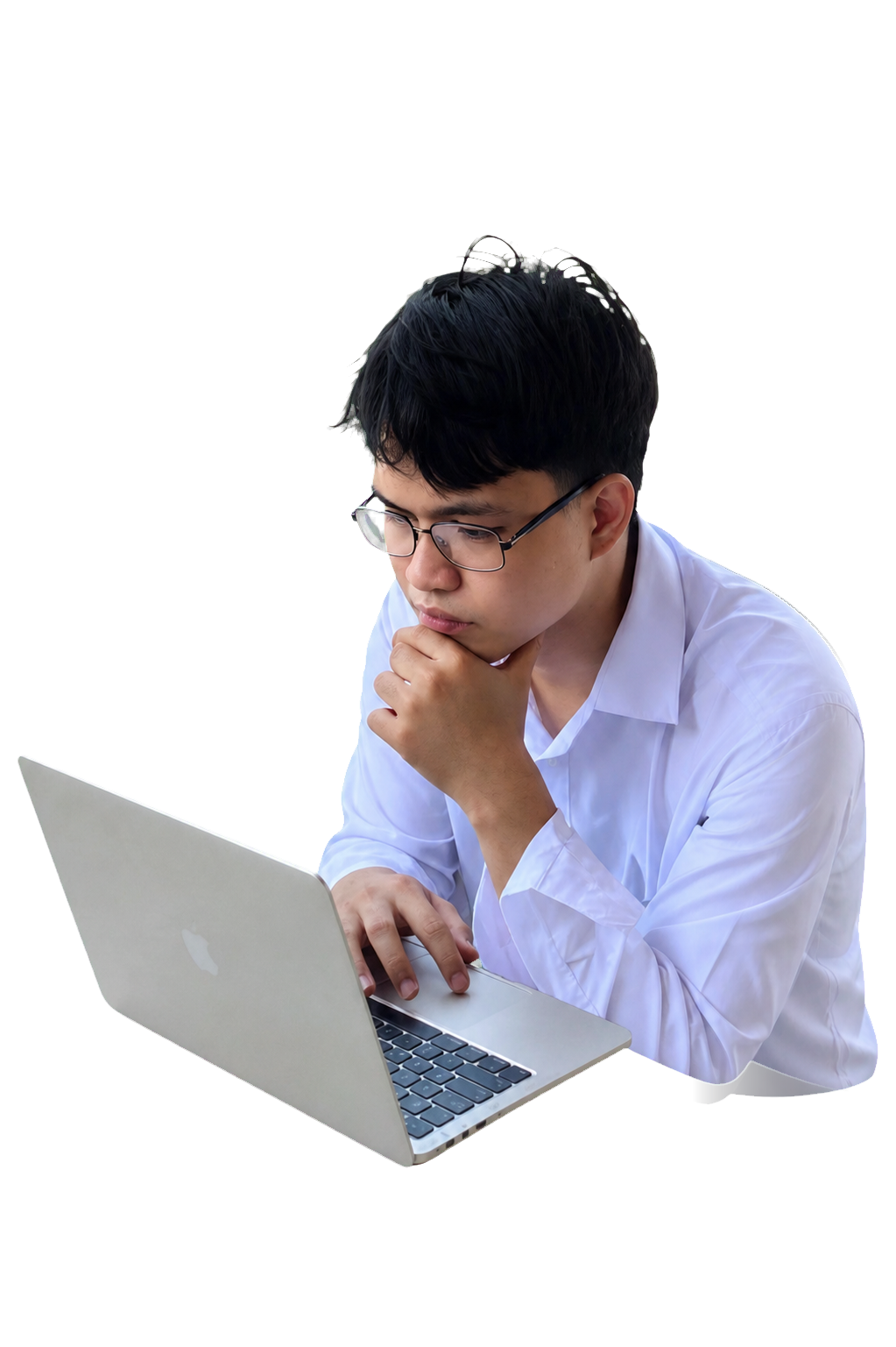 Francis Dela Cruz working on a laptop